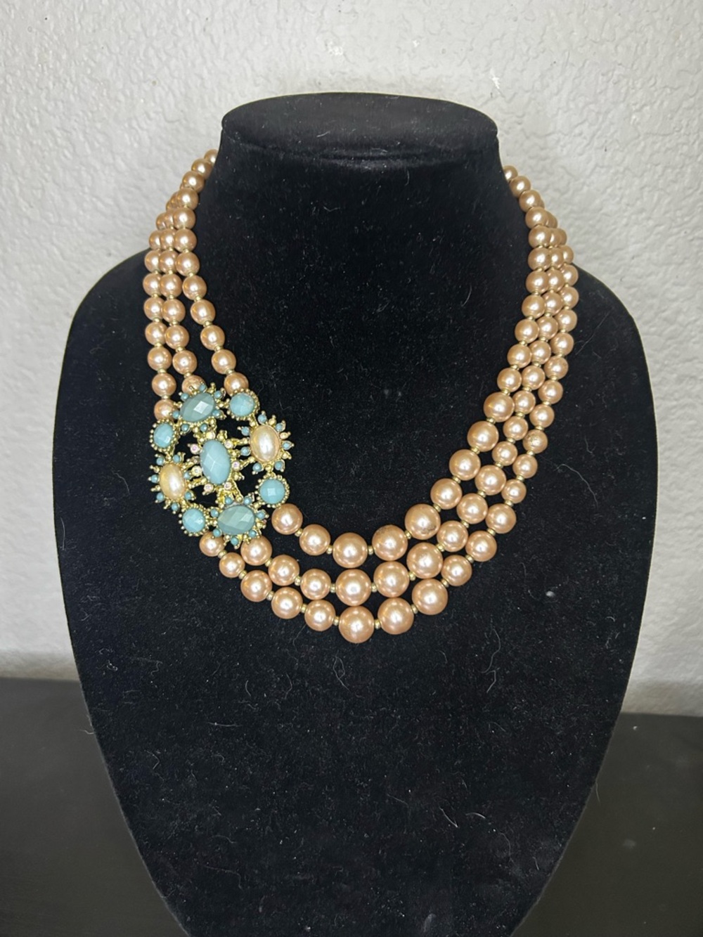 Pearl Multi-Strand Necklace with Turquoise Style Accent